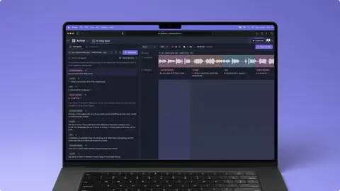Table Read editor with a dialogue timeline, voice assignment panel, and playback controls